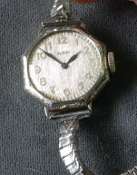 Elgin 14K white gold antique octangular ladies watch